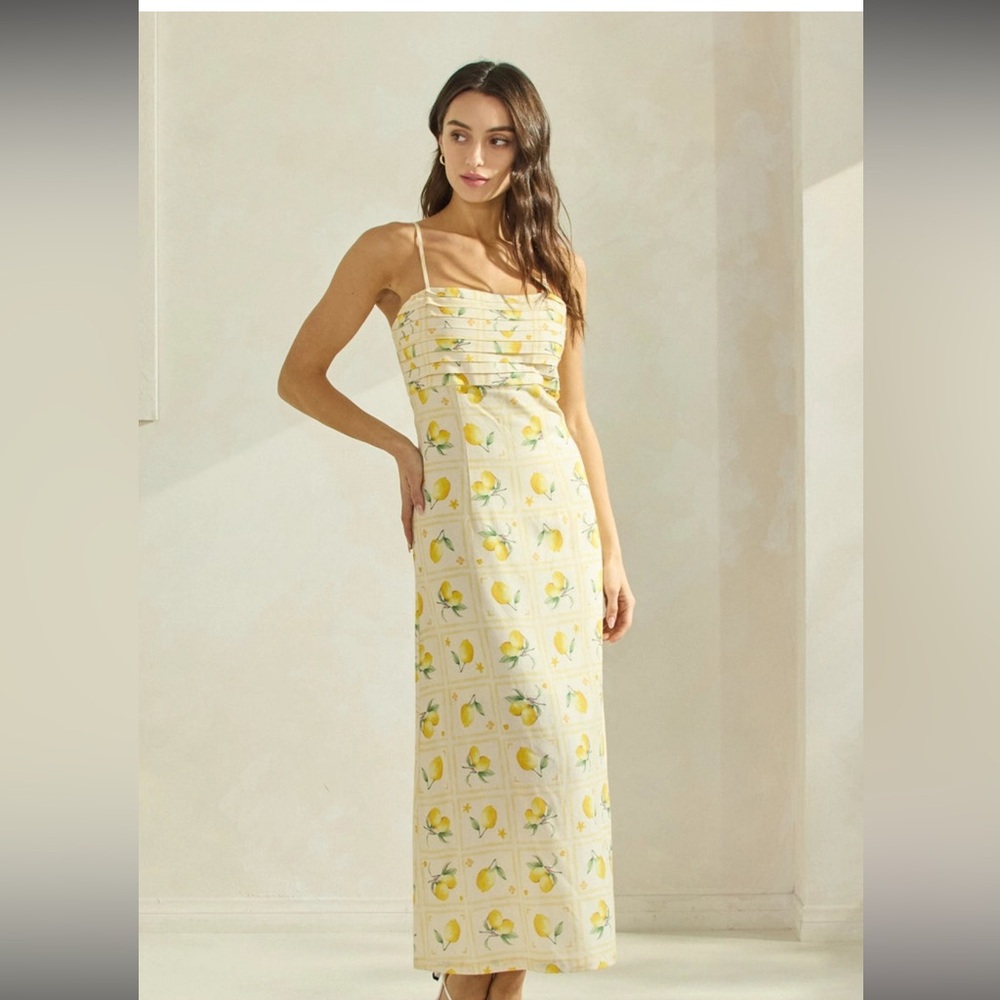 Able Yellow Lemon Print Maxi Dress NWT Large